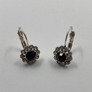 Silver and Black Crystal Flower earrings